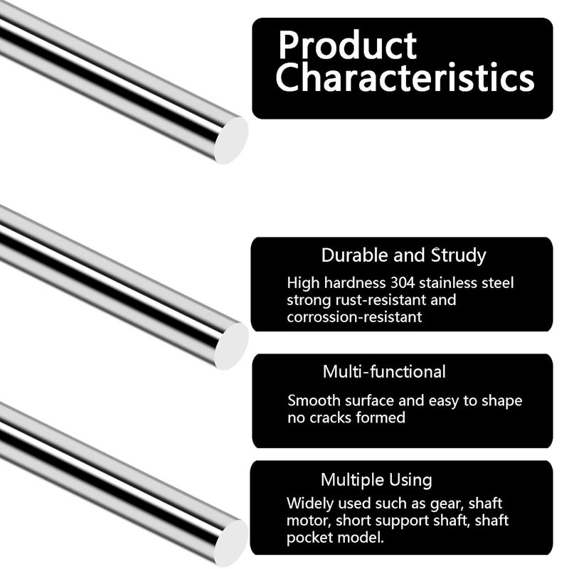 LZZOEAGH 4Pcs 406mm(16") Length 10mm(0.3937") Diameter Stainless Steel Rod,3/8"(0.375"-9.525mm) Diameter 304 Stainless Steel Round Rod,Metal Solid Shaft Rods for Industry,Metal Working Hobbies and DIY Craft. - Image 3